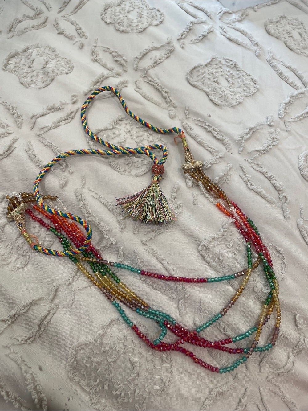 Multicolor Beaded Tassel Necklace with Braided Cord- Beautiful seed beads